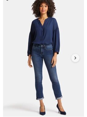 NYDJ Women’s Dark Blue Sheri Slim with wide cuff distressed jean